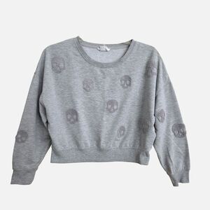 Olive + Oak Raised Skull Pullover Soft Grunge Slouchy Fit Cropped Sweatshirt M